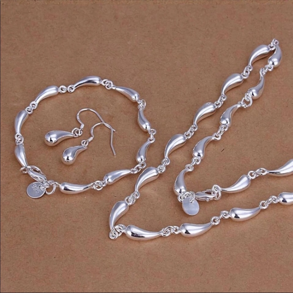 925 Sterling silver elegant water drop chain set